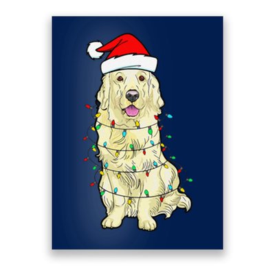 Cream Golden Retriever Dog Merry Xmas Christmas Lights Poster