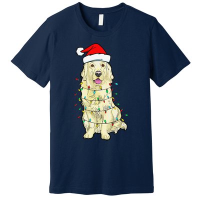 Cream Golden Retriever Dog Merry Xmas Christmas Lights Premium T-Shirt