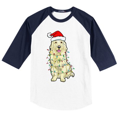 Cream Golden Retriever Dog Merry Xmas Christmas Lights Baseball Sleeve Shirt