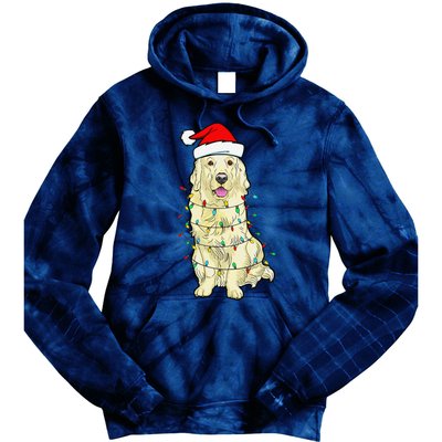 Cream Golden Retriever Dog Merry Xmas Christmas Lights Tie Dye Hoodie