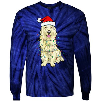 Cream Golden Retriever Dog Merry Xmas Christmas Lights Tie-Dye Long Sleeve Shirt