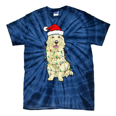 Cream Golden Retriever Dog Merry Xmas Christmas Lights Tie-Dye T-Shirt