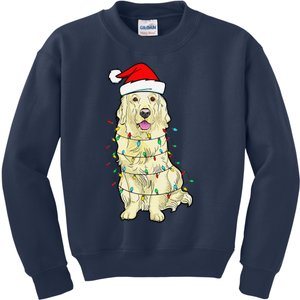 Cream Golden Retriever Dog Merry Xmas Christmas Lights Kids Sweatshirt