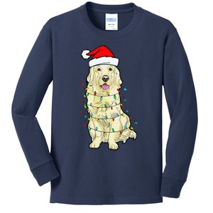 Cream Golden Retriever Dog Merry Xmas Christmas Lights Kids Long Sleeve Shirt