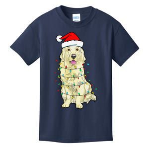 Cream Golden Retriever Dog Merry Xmas Christmas Lights Kids T-Shirt