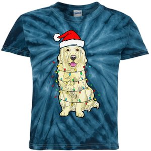 Cream Golden Retriever Dog Merry Xmas Christmas Lights Kids Tie-Dye T-Shirt