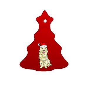 Cream Golden Retriever Dog Merry Xmas Christmas Lights Ceramic Tree Ornament