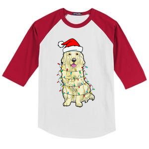 Cream Golden Retriever Dog Merry Xmas Christmas Lights Kids Colorblock Raglan Jersey