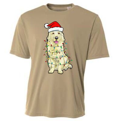 Cream Golden Retriever Dog Merry Xmas Christmas Lights Cooling Performance Crew T-Shirt