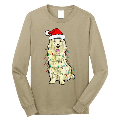 Cream Golden Retriever Dog Merry Xmas Christmas Lights Long Sleeve Shirt