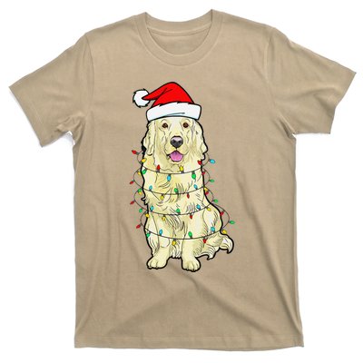 Cream Golden Retriever Dog Merry Xmas Christmas Lights T-Shirt