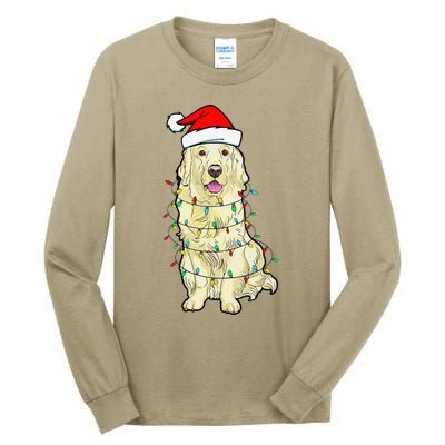 Cream Golden Retriever Dog Merry Xmas Christmas Lights Tall Long Sleeve T-Shirt