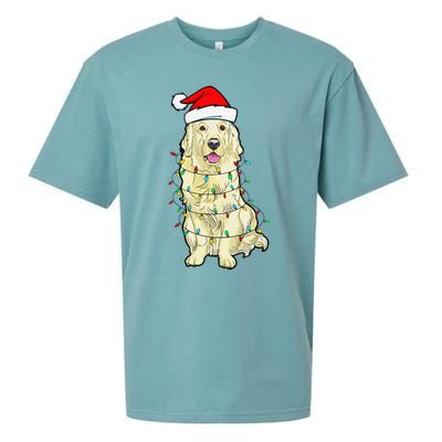 Cream Golden Retriever Dog Merry Xmas Christmas Lights Sueded Cloud Jersey T-Shirt