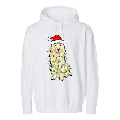 Cream Golden Retriever Dog Merry Xmas Christmas Lights Garment-Dyed Fleece Hoodie