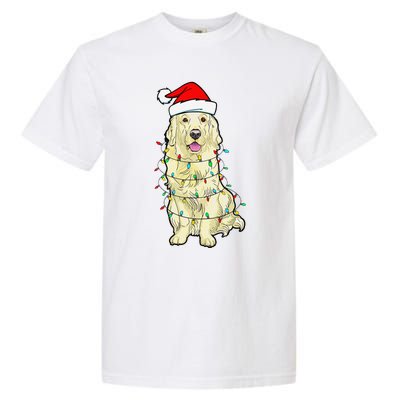 Cream Golden Retriever Dog Merry Xmas Christmas Lights Garment-Dyed Heavyweight T-Shirt