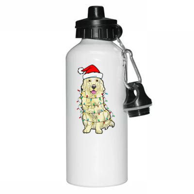 Cream Golden Retriever Dog Merry Xmas Christmas Lights Aluminum Water Bottle