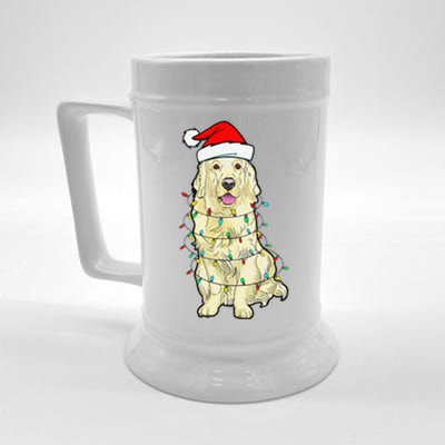 Cream Golden Retriever Dog Merry Xmas Christmas Lights Beer Stein