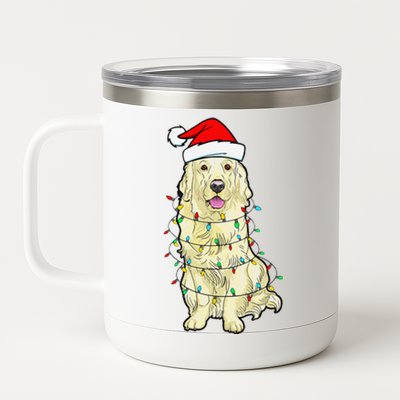 Cream Golden Retriever Dog Merry Xmas Christmas Lights 12 oz Stainless Steel Tumbler Cup