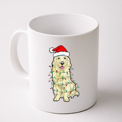 Cream Golden Retriever Dog Merry Xmas Christmas Lights Coffee Mug