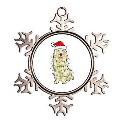 Cream Golden Retriever Dog Merry Xmas Christmas Lights Metallic Star Ornament