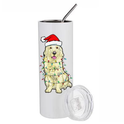 Cream Golden Retriever Dog Merry Xmas Christmas Lights Stainless Steel Tumbler