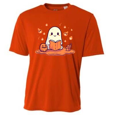 Cute Ghost Reading Books Gift Cooling Performance Crew T-Shirt