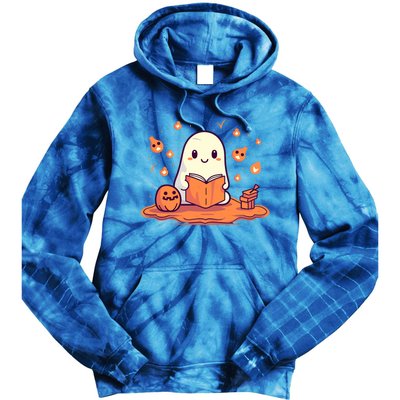 Cute Ghost Reading Books Gift Tie Dye Hoodie