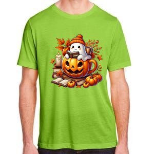 Cute Ghost Reading Book Lovers Halloween Autumn Ghost Coffee Adult ChromaSoft Performance T-Shirt