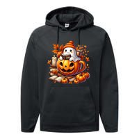 Cute Ghost Reading Book Lovers Halloween Autumn Ghost Coffee Performance Fleece Hoodie