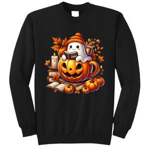 Cute Ghost Reading Book Lovers Halloween Autumn Ghost Coffee Sweatshirt