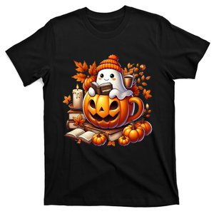 Cute Ghost Reading Book Lovers Halloween Autumn Ghost Coffee T-Shirt