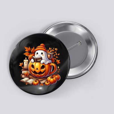 Cute Ghost Reading Book Lovers Halloween Autumn Ghost Coffee Button