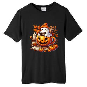 Cute Ghost Reading Book Lovers Halloween Autumn Ghost Coffee Tall Fusion ChromaSoft Performance T-Shirt