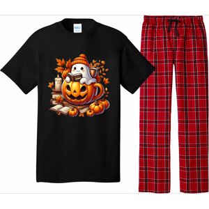 Cute Ghost Reading Book Lovers Halloween Autumn Ghost Coffee Pajama Set