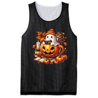 Cute Ghost Reading Book Lovers Halloween Autumn Ghost Coffee Mesh Reversible Basketball Jersey Tank