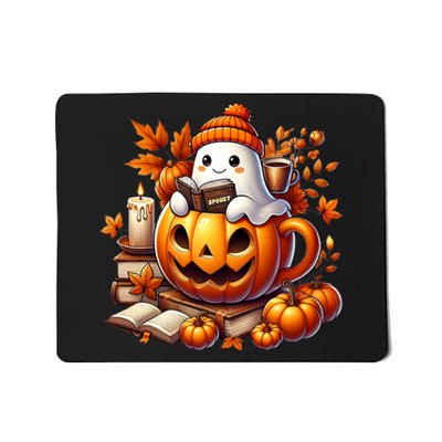 Cute Ghost Reading Book Lovers Halloween Autumn Ghost Coffee Mousepad