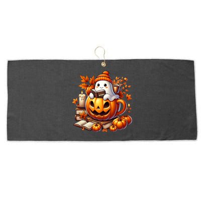 Cute Ghost Reading Book Lovers Halloween Autumn Ghost Coffee Large Microfiber Waffle Golf Towel