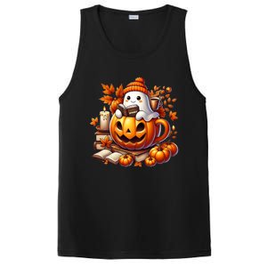 Cute Ghost Reading Book Lovers Halloween Autumn Ghost Coffee PosiCharge Competitor Tank