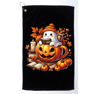 Cute Ghost Reading Book Lovers Halloween Autumn Ghost Coffee Platinum Collection Golf Towel