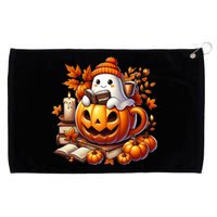 Cute Ghost Reading Book Lovers Halloween Autumn Ghost Coffee Grommeted Golf Towel