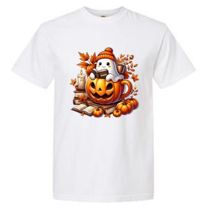 Cute Ghost Reading Book Lovers Halloween Autumn Ghost Coffee Garment-Dyed Heavyweight T-Shirt