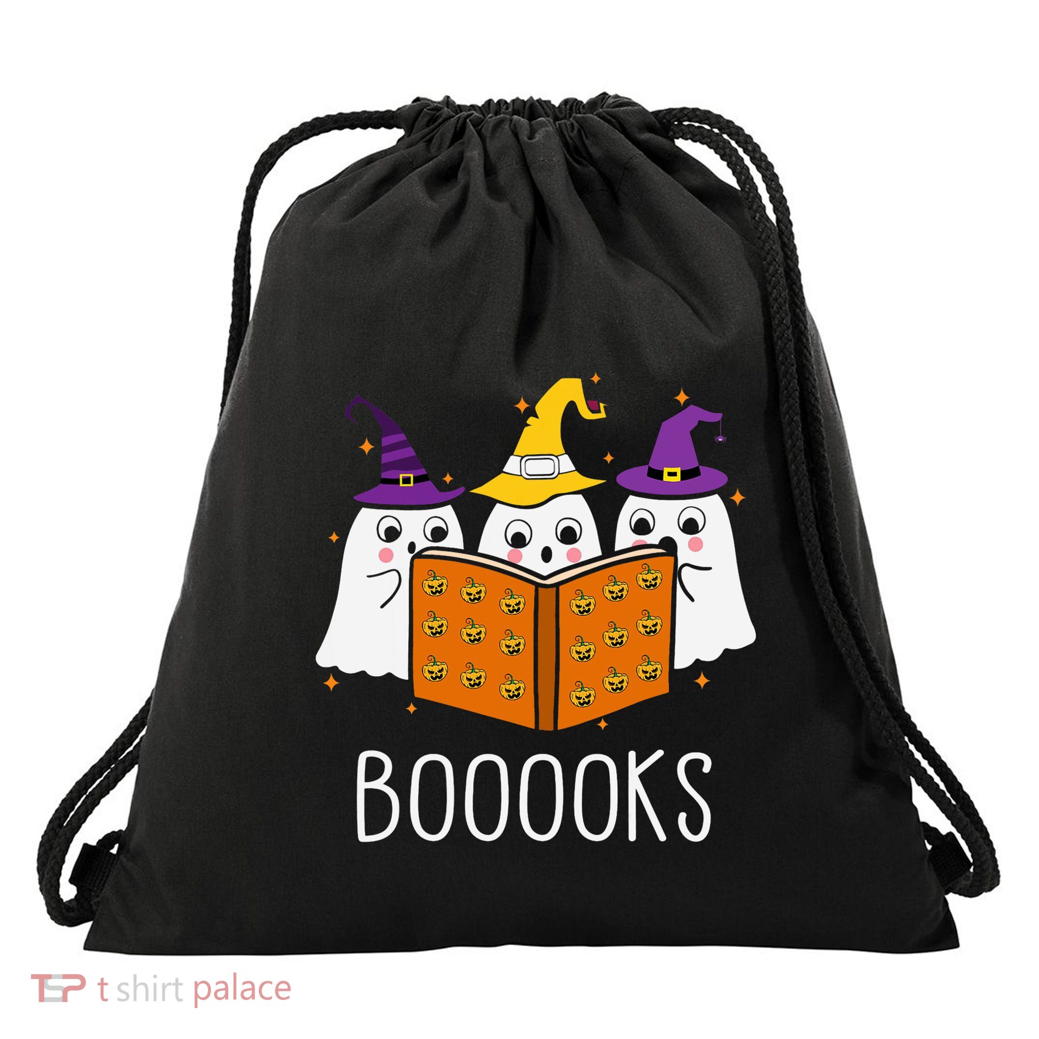 Cute Ghost Reading Library Books Halloween Teacher Drawstring Bag