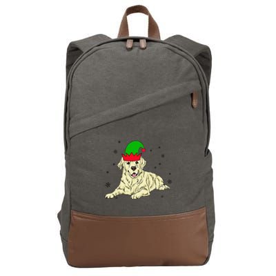 Cream Golden Retriever Elf Dog Merry Xmas Christmas Cotton Canvas Backpack