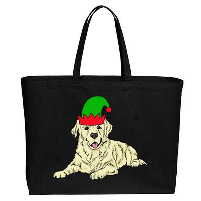 Cream Golden Retriever Elf Dog Merry Xmas Christmas Cotton Canvas Jumbo Tote