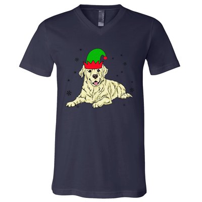 Cream Golden Retriever Elf Dog Merry Xmas Christmas V-Neck T-Shirt