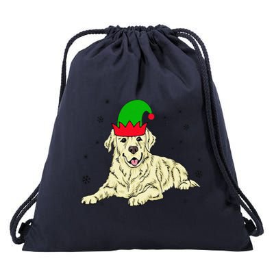 Cream Golden Retriever Elf Dog Merry Xmas Christmas Drawstring Bag