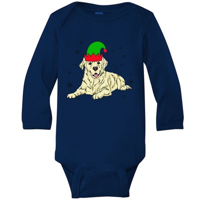 Cream Golden Retriever Elf Dog Merry Xmas Christmas Baby Long Sleeve Bodysuit