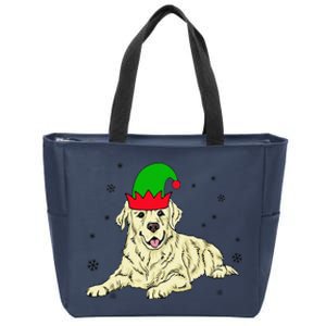 Cream Golden Retriever Elf Dog Merry Xmas Christmas Zip Tote Bag