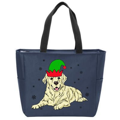 Cream Golden Retriever Elf Dog Merry Xmas Christmas Zip Tote Bag