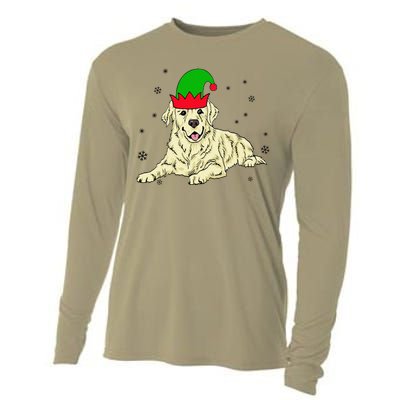 Cream Golden Retriever Elf Dog Merry Xmas Christmas Cooling Performance Long Sleeve Crew